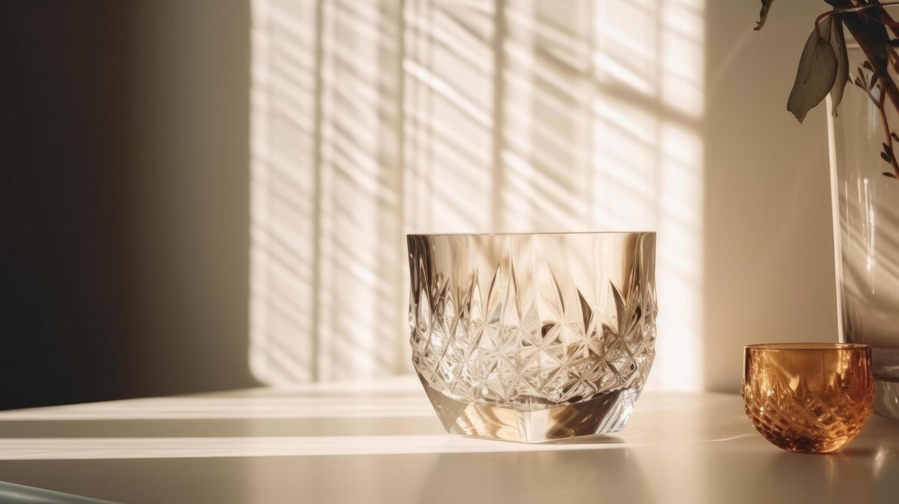 Bohemian crystal glass with sparkling sunlight shadow Illustration photo