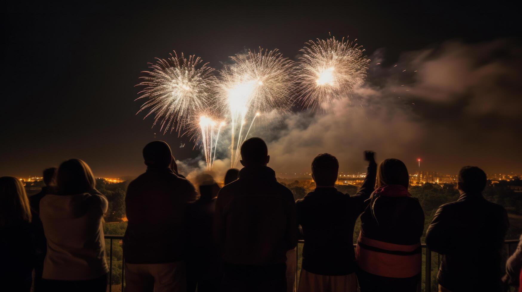 Group of people watching firework. Illustration photo