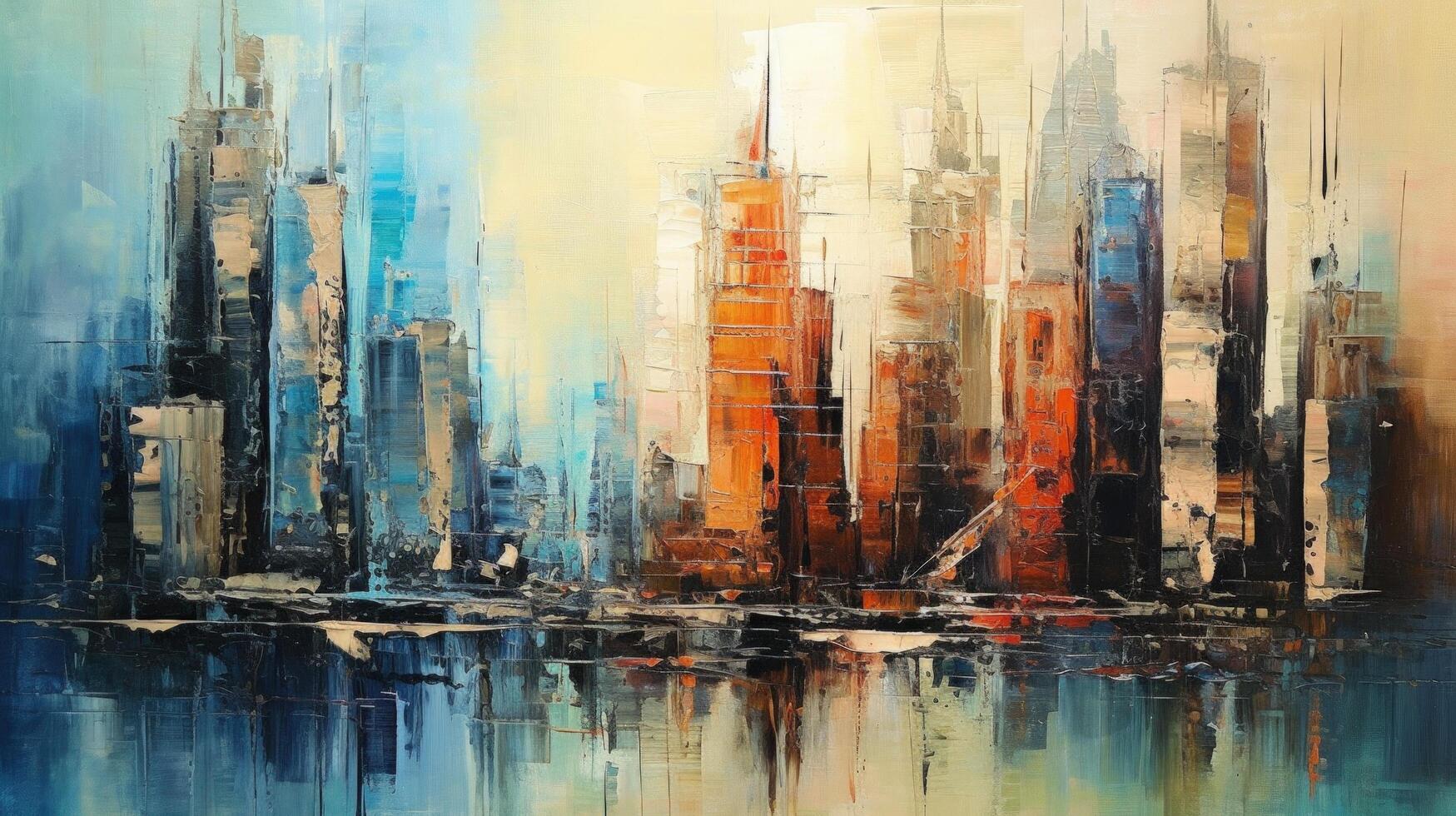 Big city impressionist painting. Illustration photo