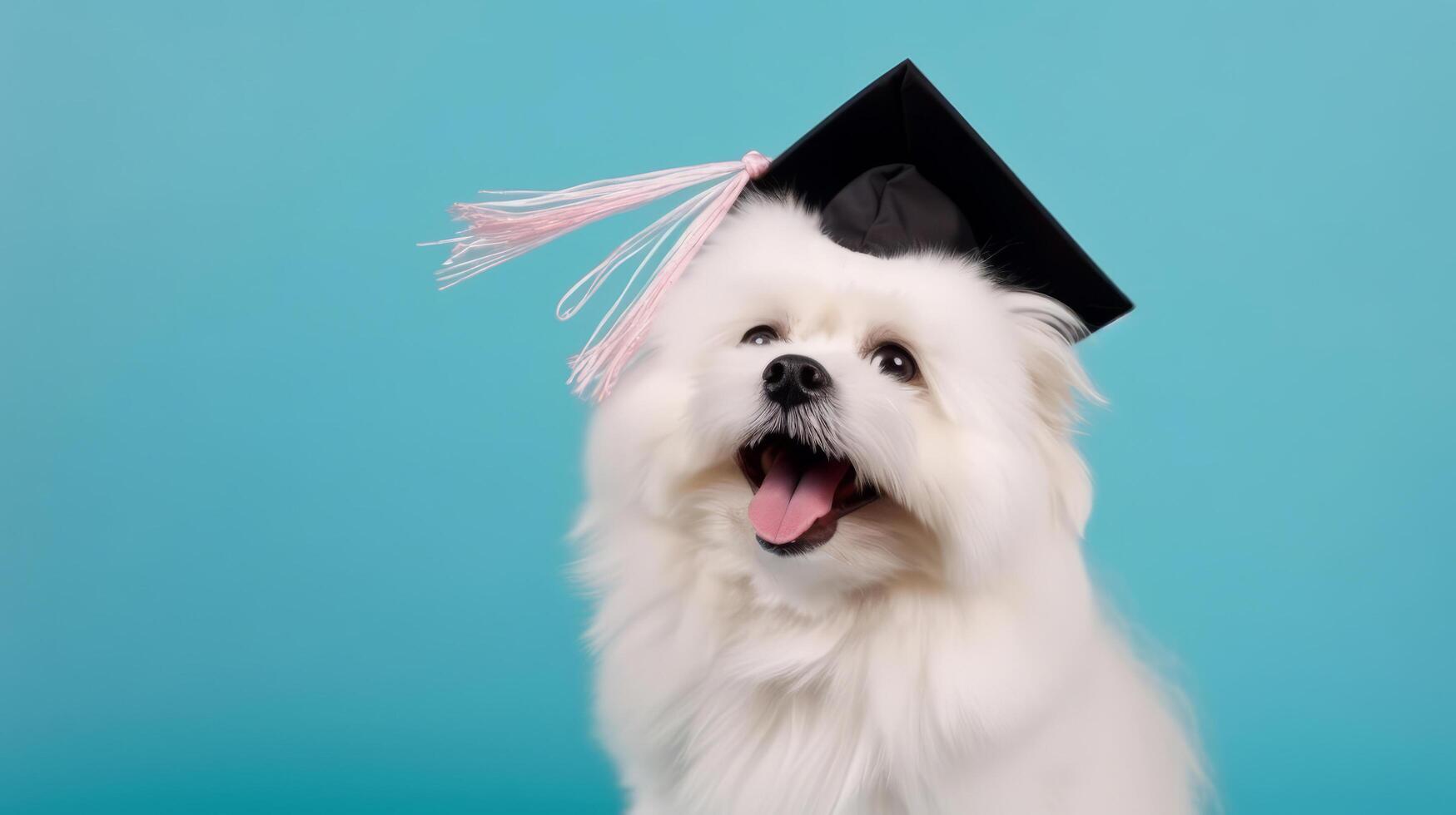 Cute dog in graduation cap. Illustration photo