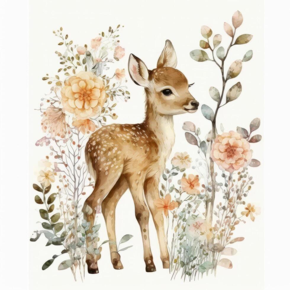 Cute baby deer watercolor. Illustration AI Generative 23698590 Stock ...