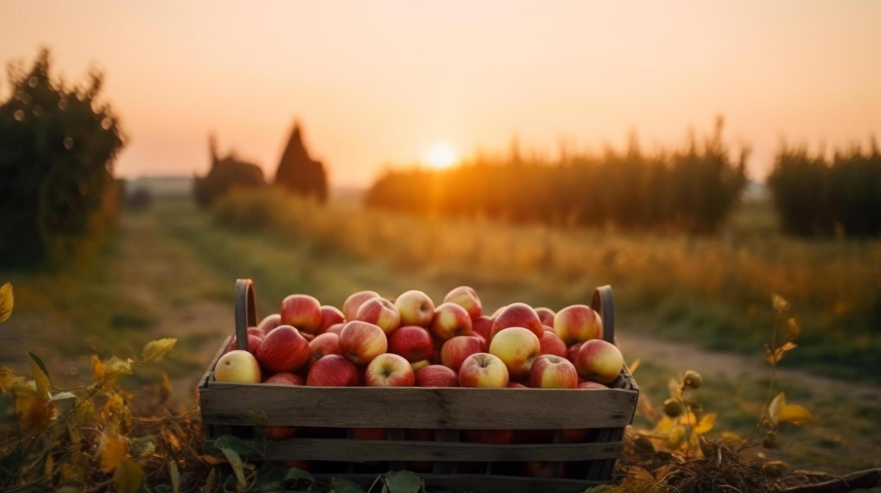 manzanas en cesta. ilustración generativo ai foto