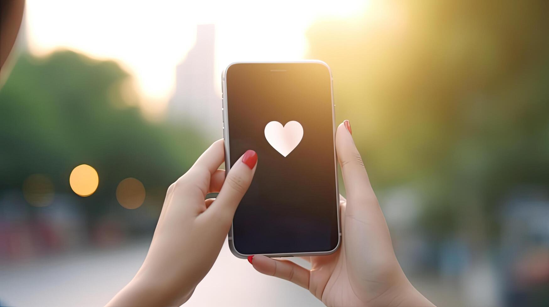 Hands with mobile phone with heart. Illustration photo