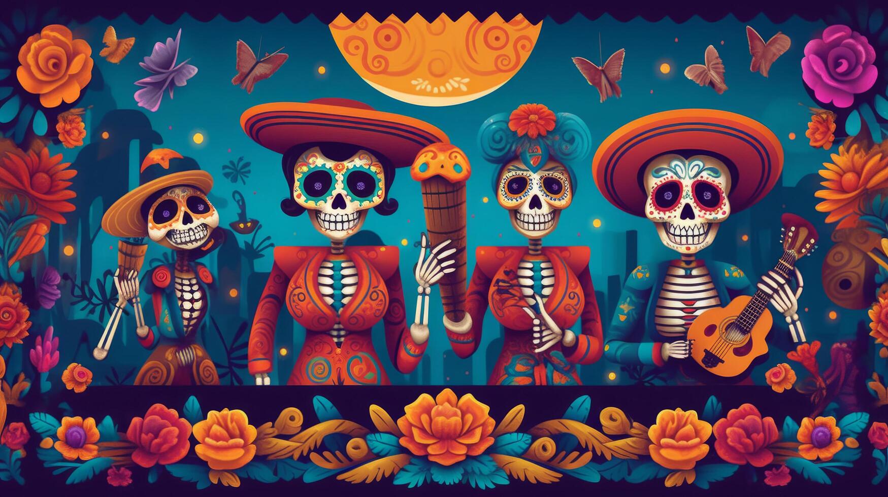 día de el muerto, dia Delaware los muertos. ilustración ai generativo foto