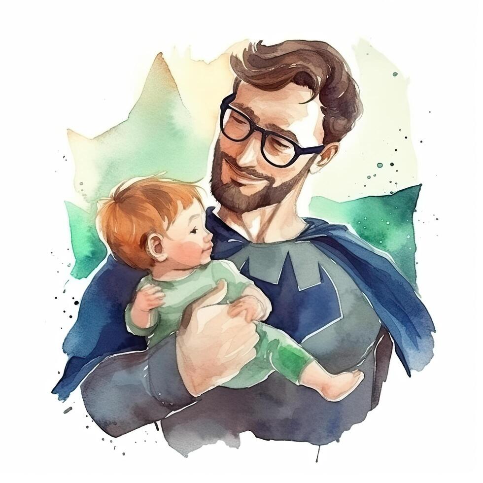 Father's day. Father with child watercolor. Illustration photo