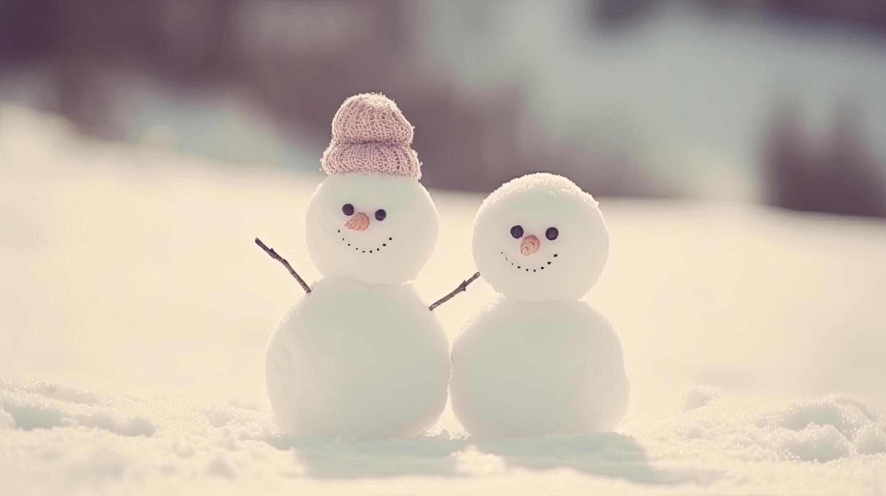 Cute snowman couple. Illustration photo