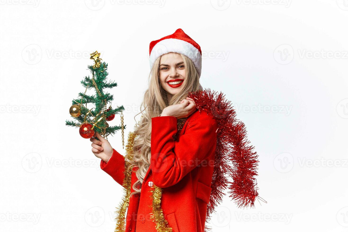 mujer vistiendo Papa Noel disfraz decoración fiesta Navidad ligero antecedentes foto