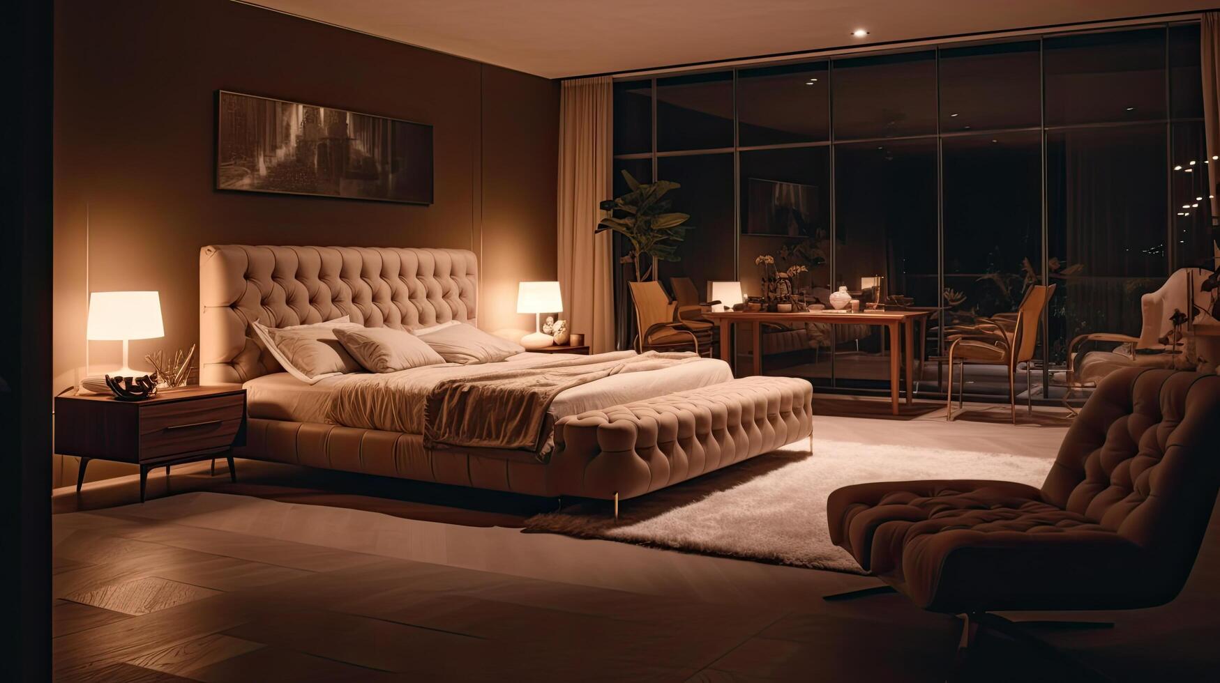 Luxury bedroom interior. Illustration photo