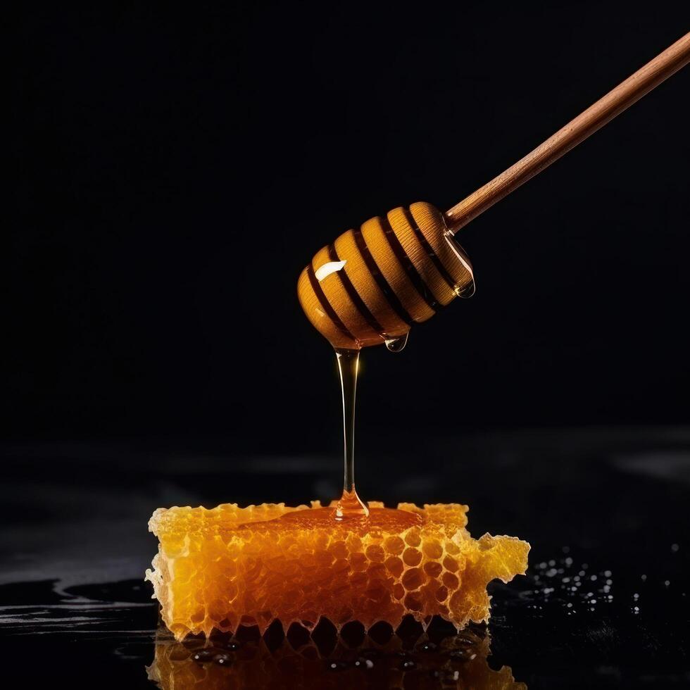 Honey on black background. Illustration photo