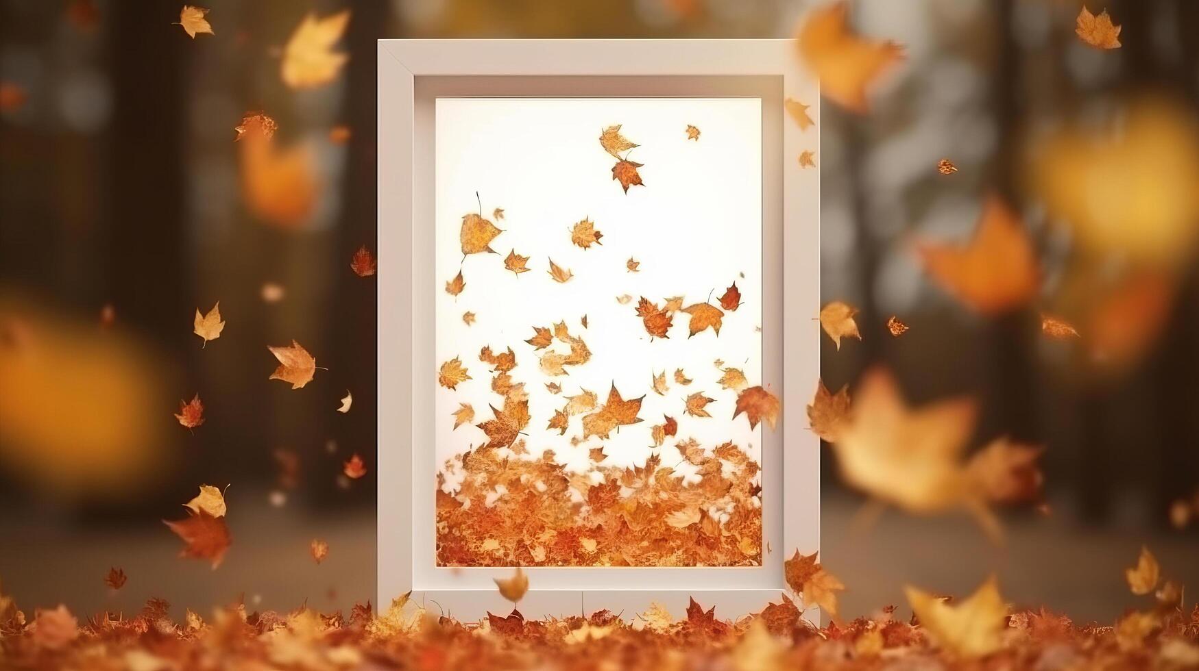 White frame with autumn leaves. Illustration photo