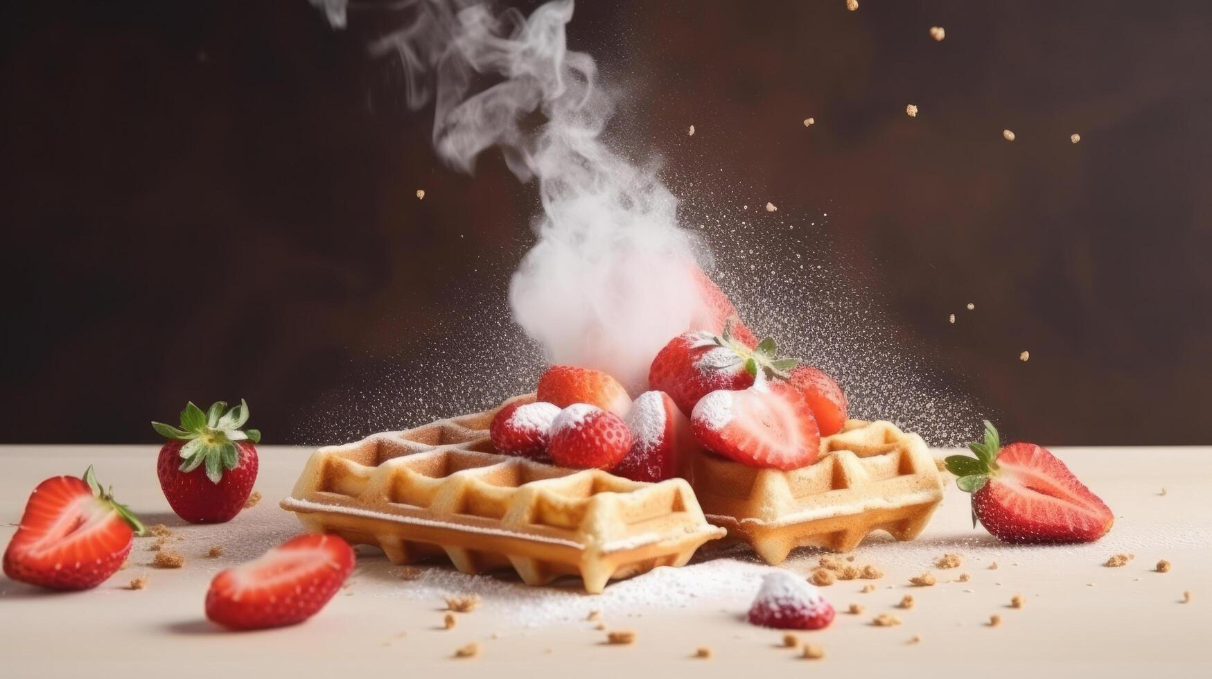 Waffles with strawberries. Illustration photo