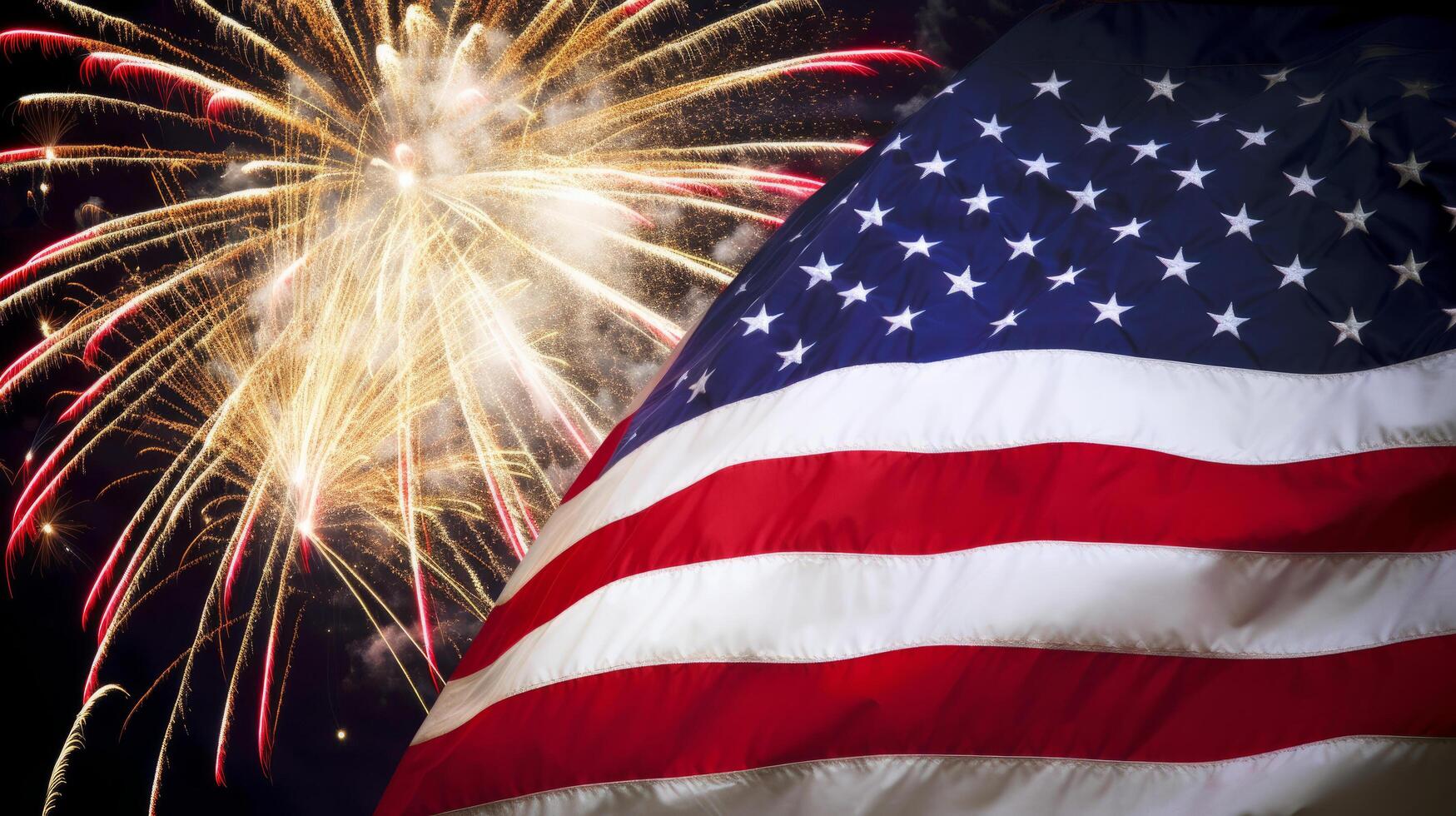 USA Holiday background with flag and fireworks. Illustration photo