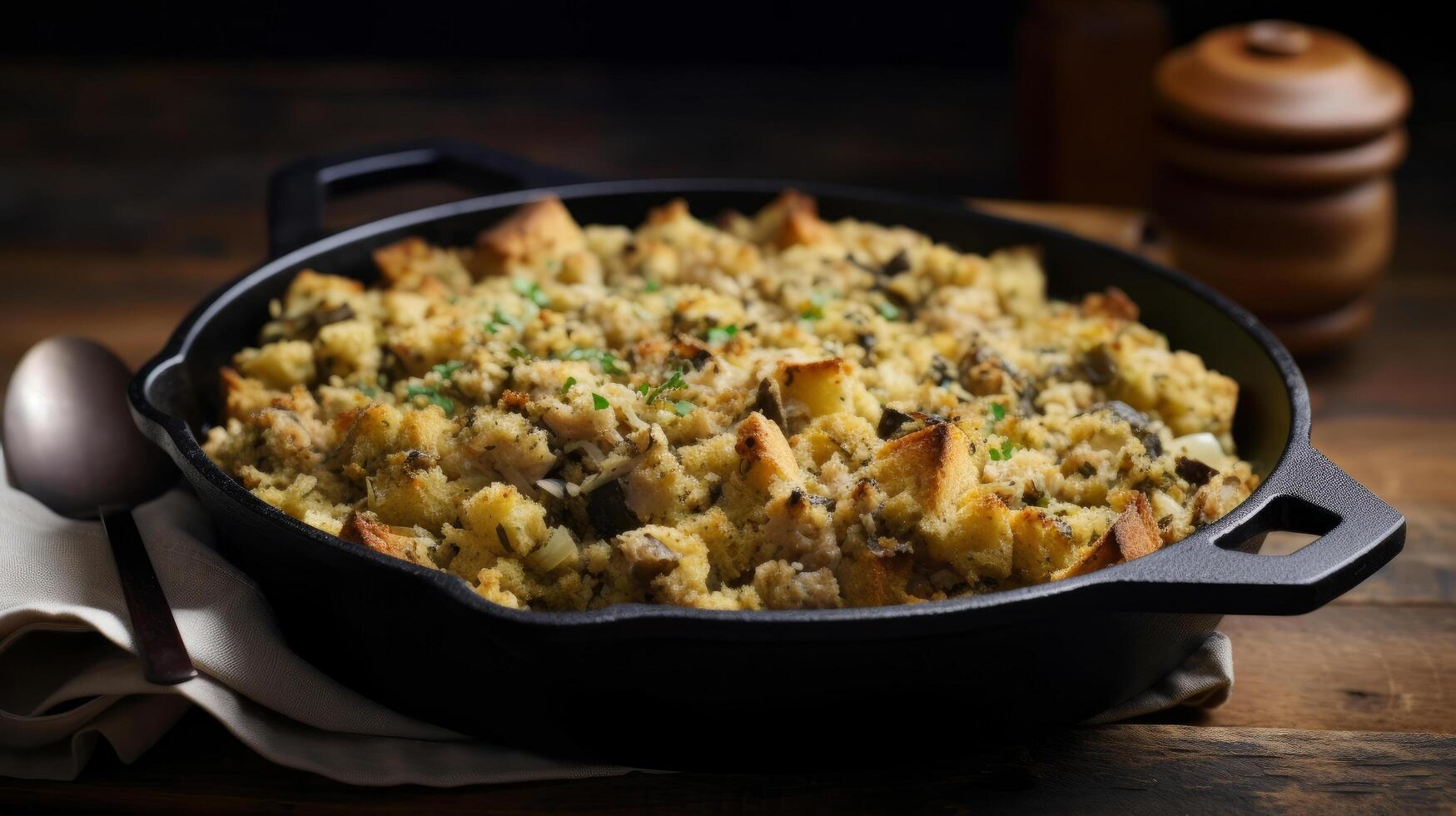 Cornbread Oyster stuffing for Thanksgiving Day. Illustration photo