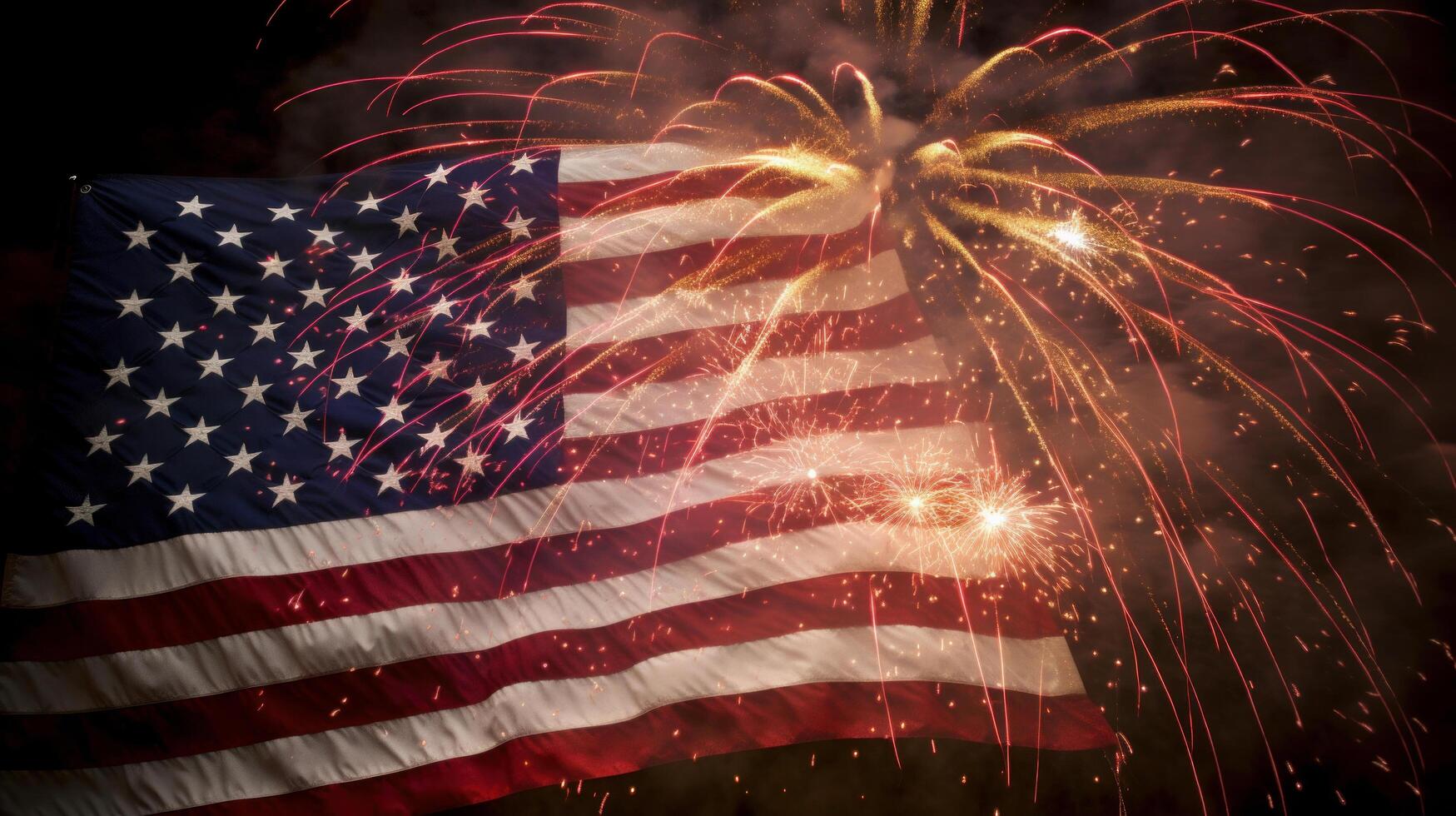 USA Holiday background with flag and fireworks. Illustration photo