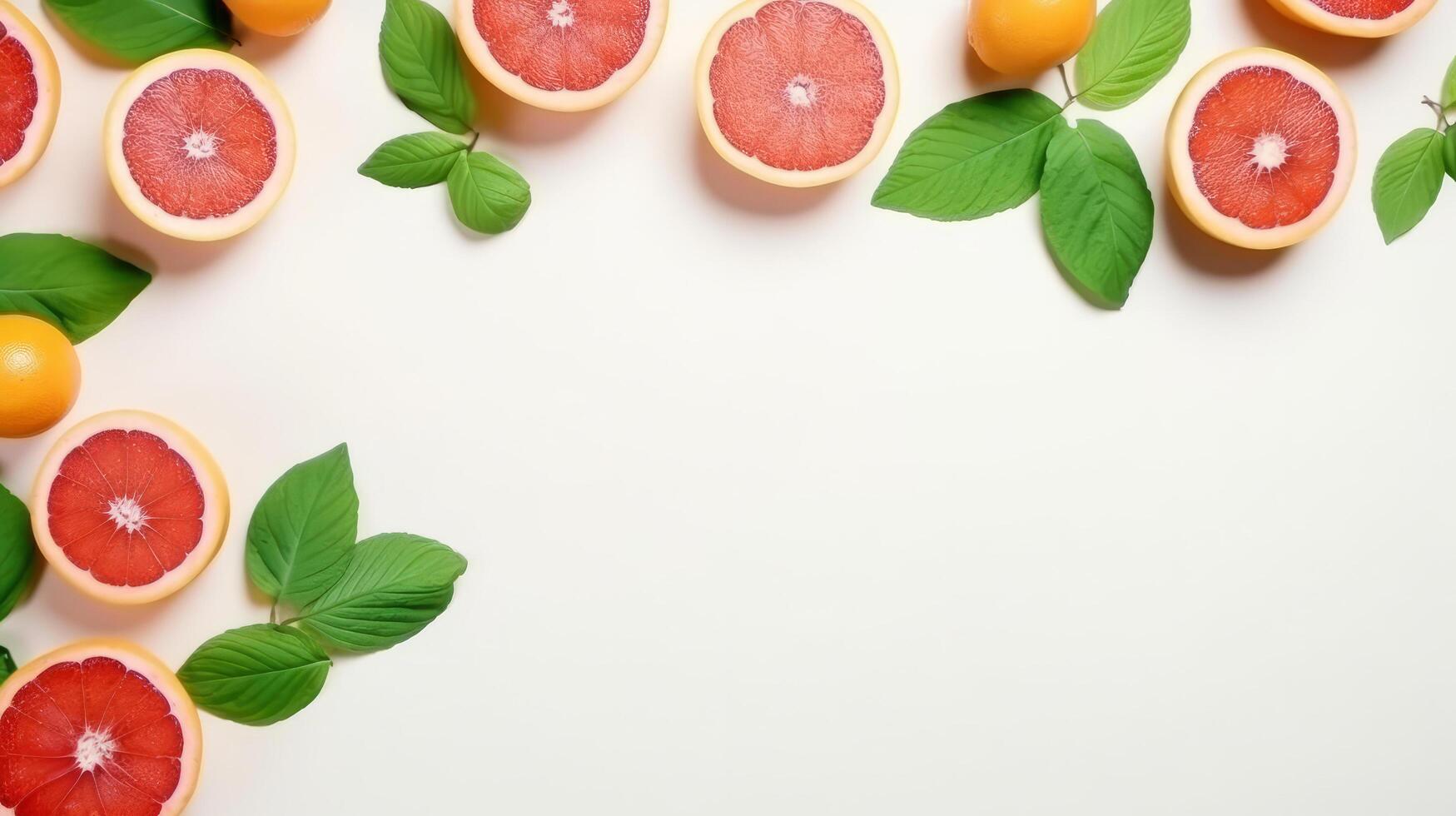 Fresh grapefruits and mints overhead view - flat lay Illustration photo