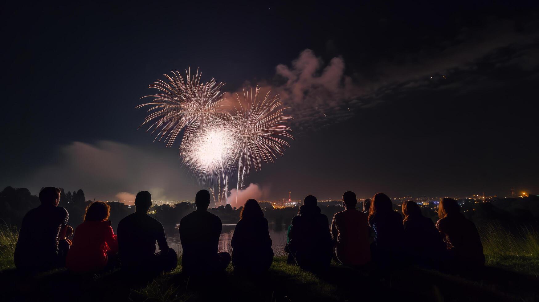 Group of people watching firework. Illustration photo