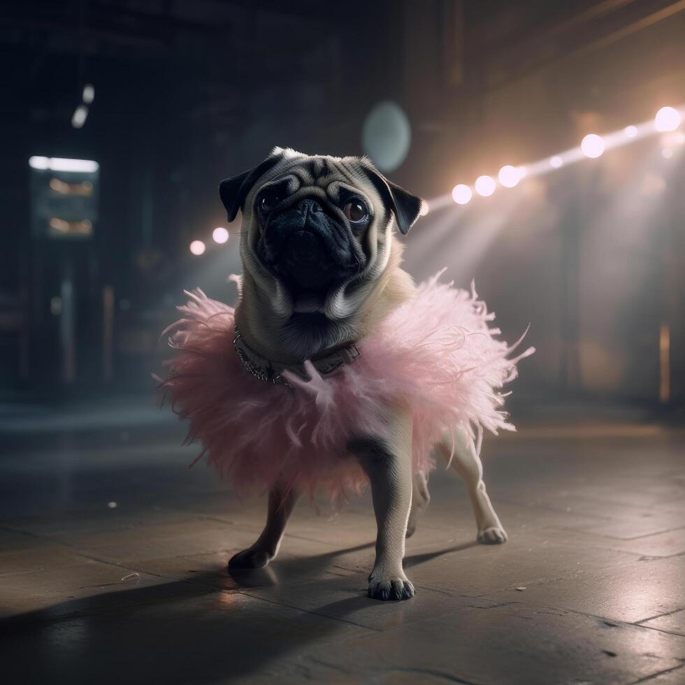 doguillo dod en un ligero rosado ballet falda es bailando me gusta un bailarina, ilustración ai generativo foto