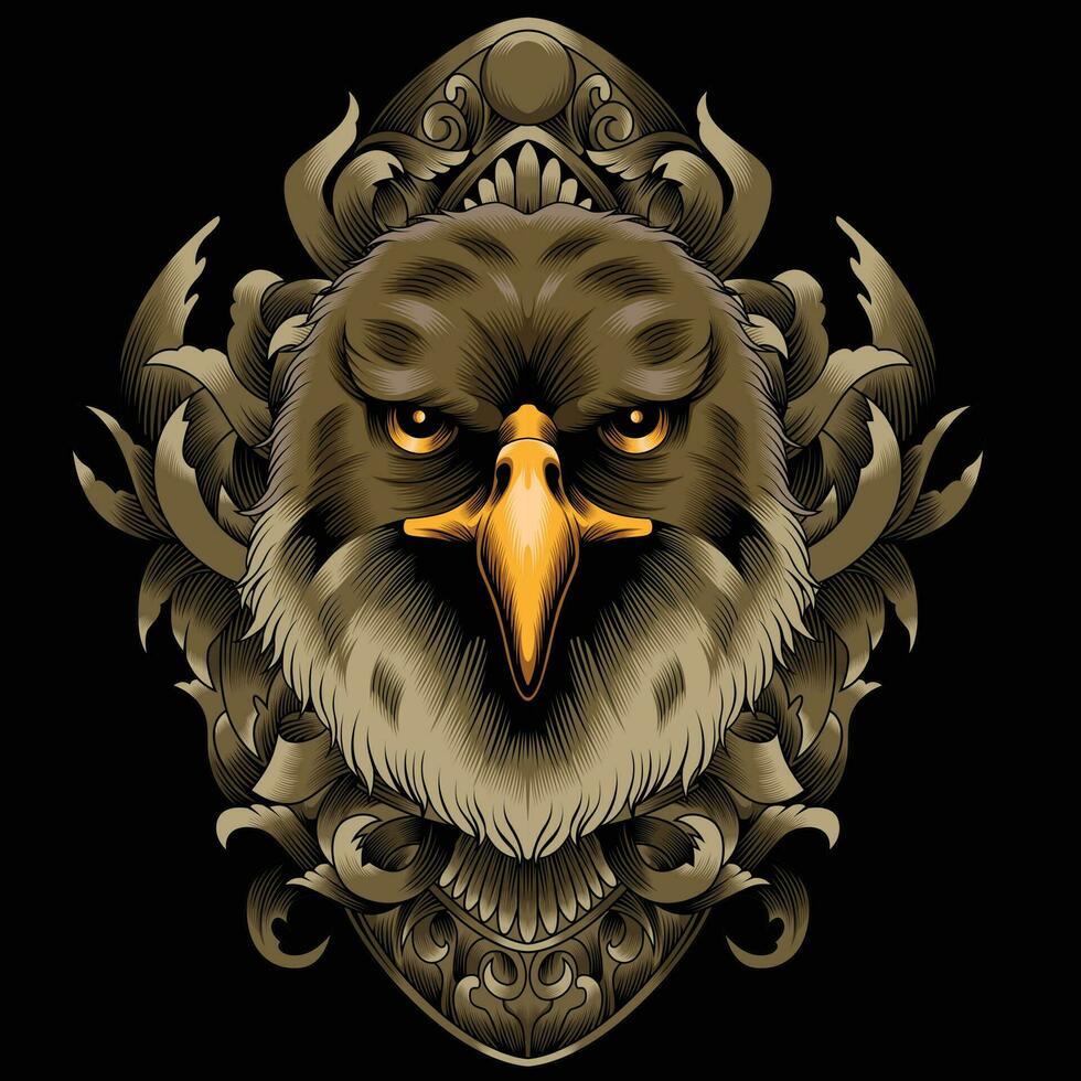 Cat hawk illustration with ornament background vector