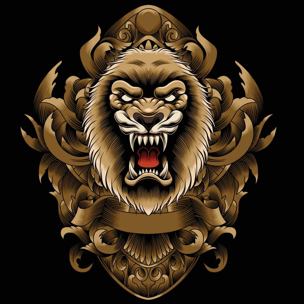 Lion head vector illustration with ornament background