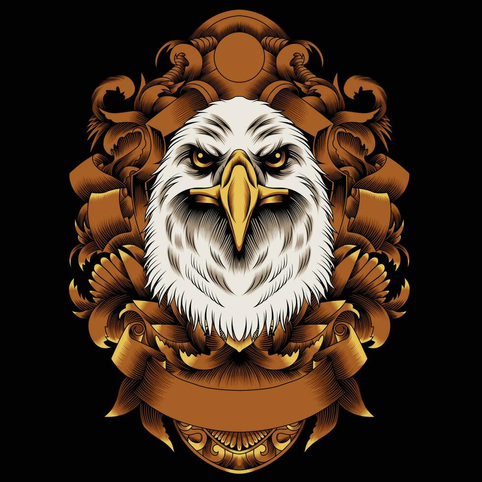 Eagle head vector illustration with ornament background