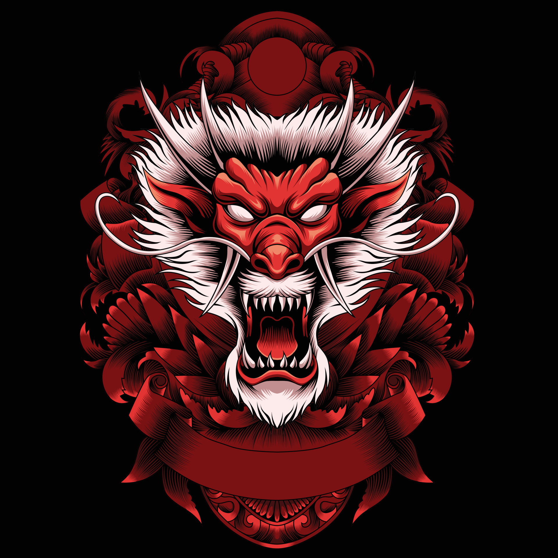 Dragon head vector illustration with ornament background 23703618