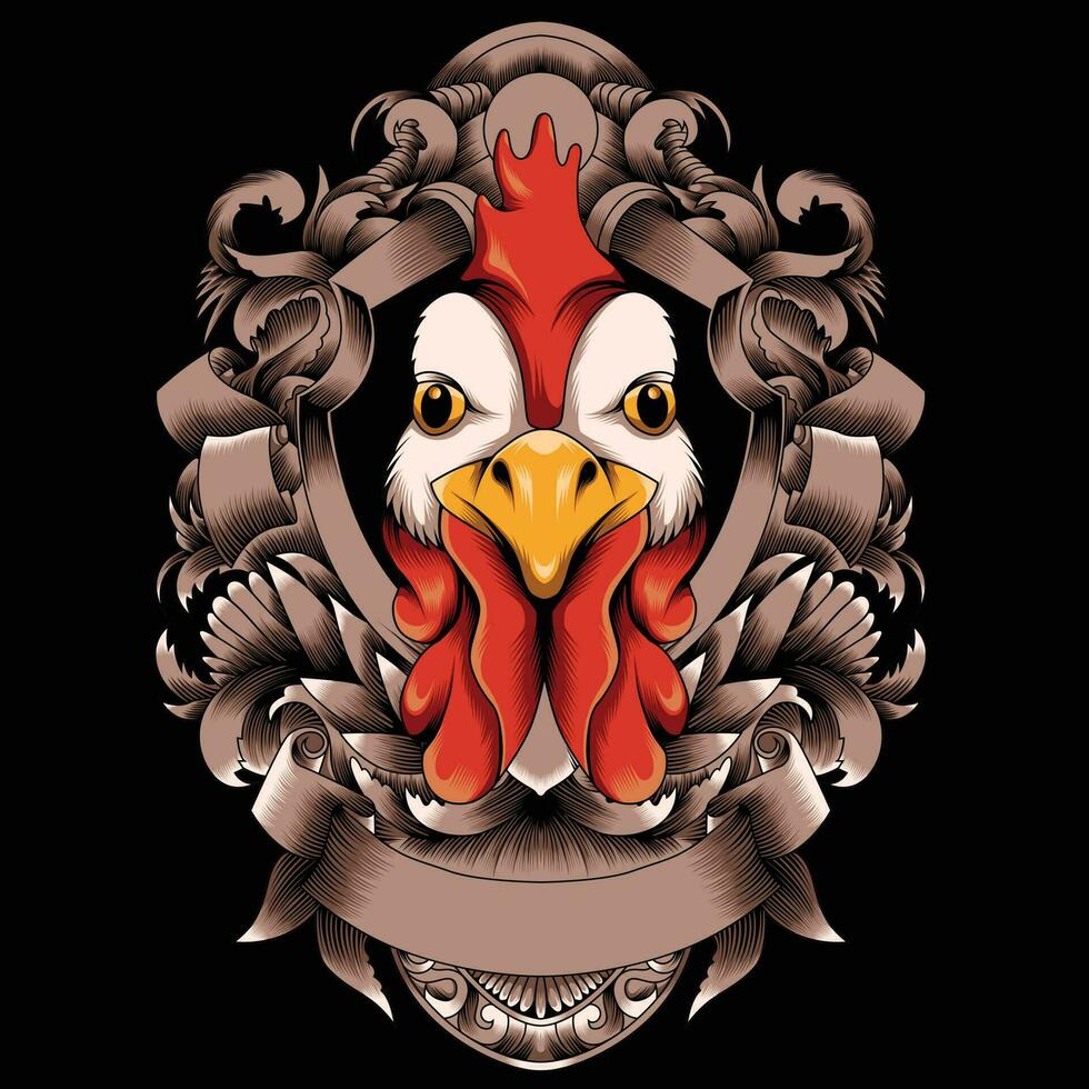 Rooster head vector illustration with ornament background 23703623