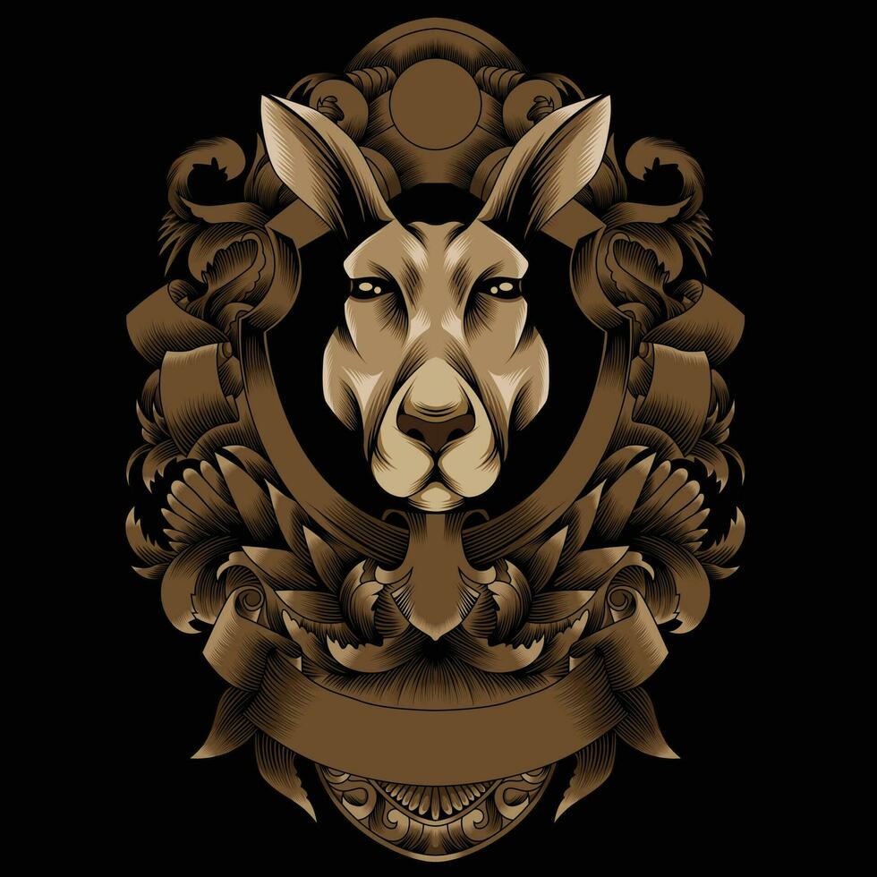 Kangaroo vector illustration with ornament background