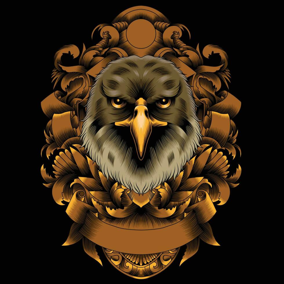 Cat hawk illustration with ornament background vector