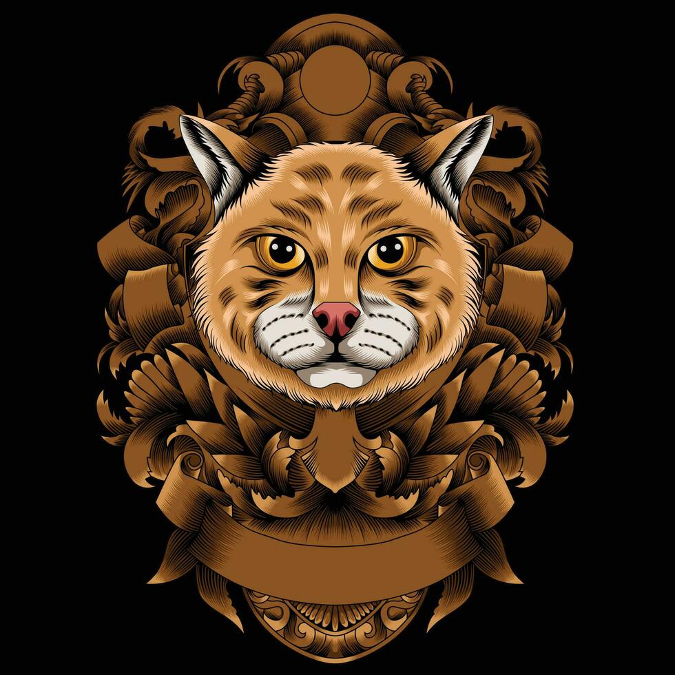 Cat head vector illustration with ornament background