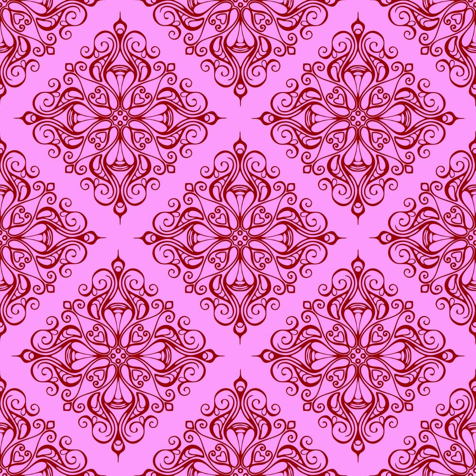 seamless graphic pattern, tile with abstract geometric red ornament on pink background, texture, design photo