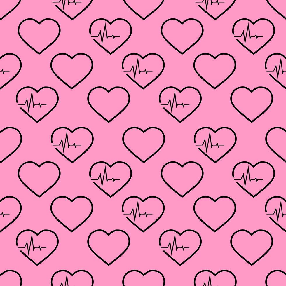 simple seamless pattern of black hearts on a pink background, texture, design photo