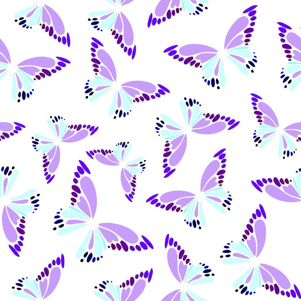 seamless pattern of blue-violet decorative butterflies on a white background, texture, design photo