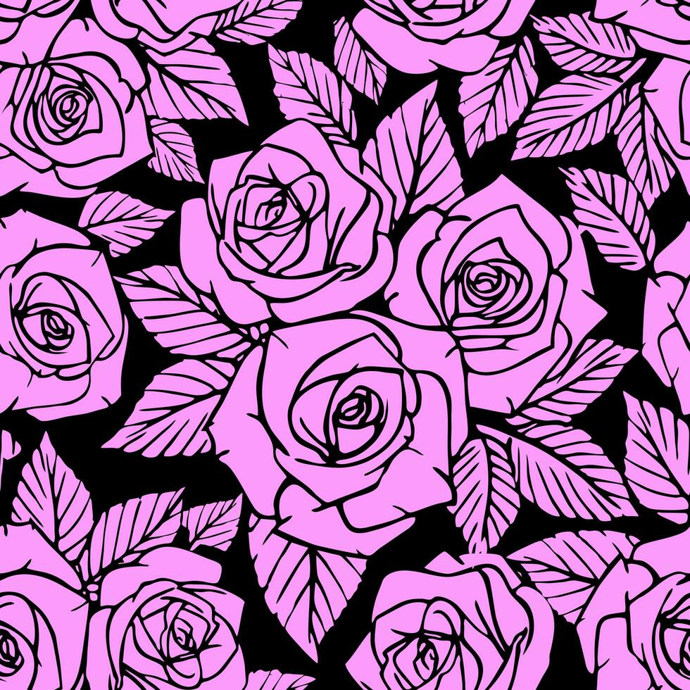 seamless pink asymmetric pattern of rose contours on a black background, texture, design photo