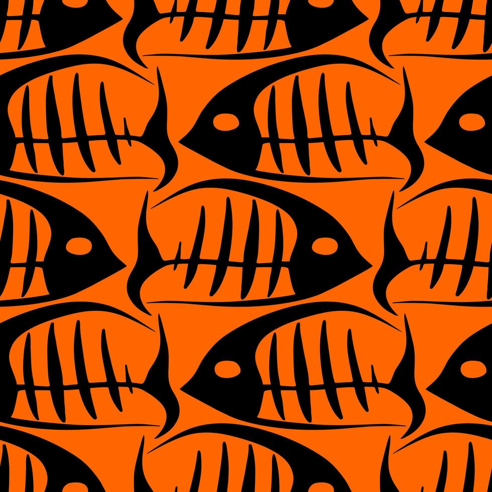 graphic black and orange fish skeletons seamless pattern, texture, background photo