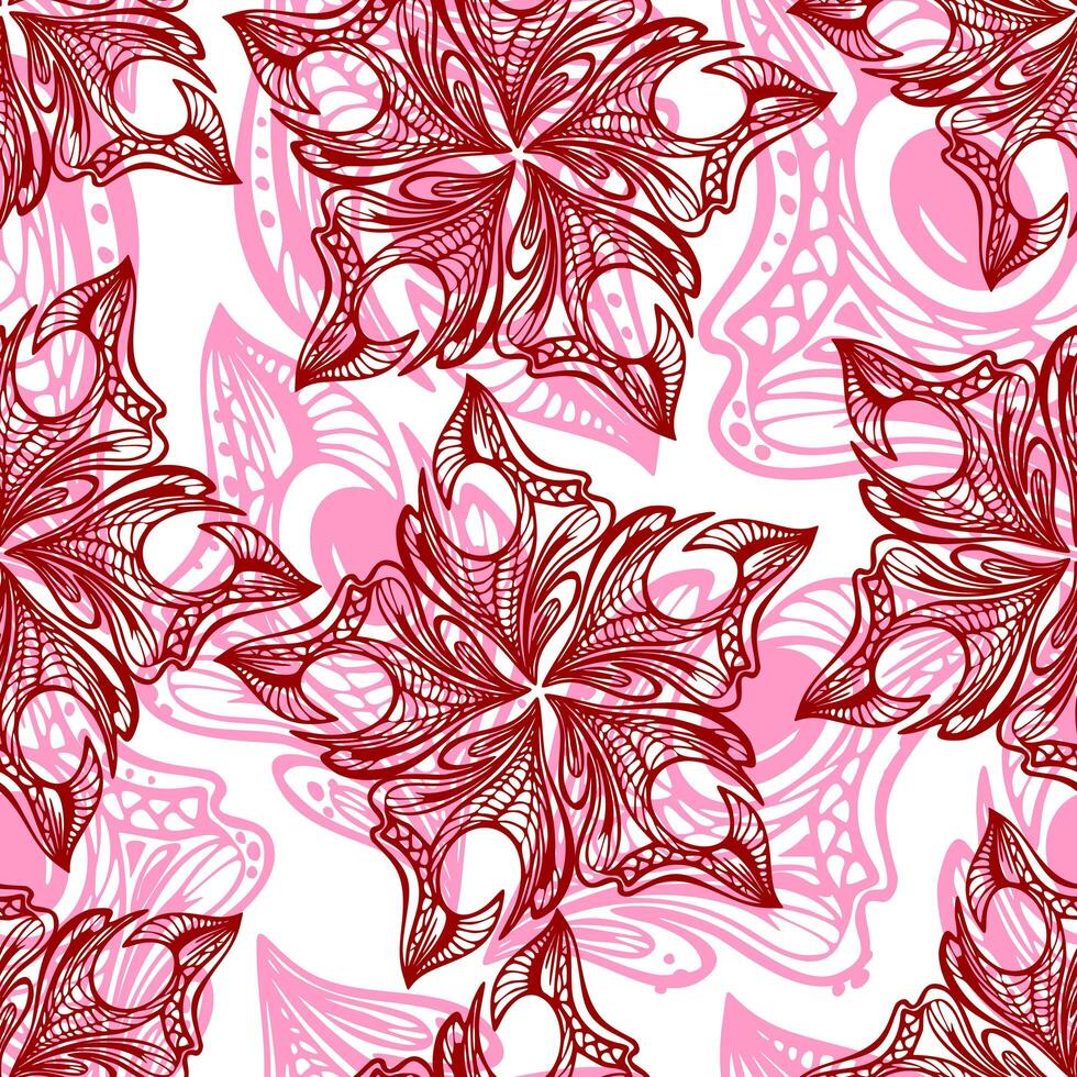 seamless burgundy and pink pattern of abstract decorative elements on a white background, texture, design photo