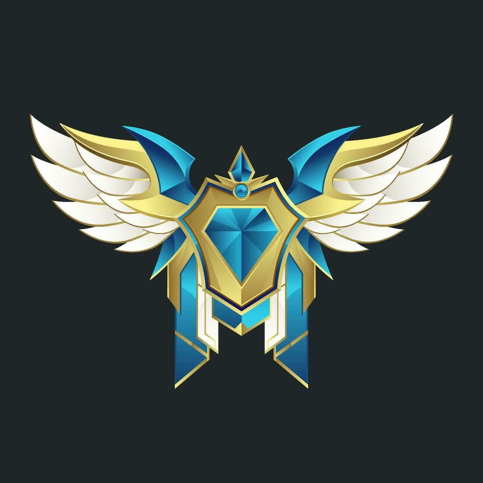 golden winged game logo badge template vector