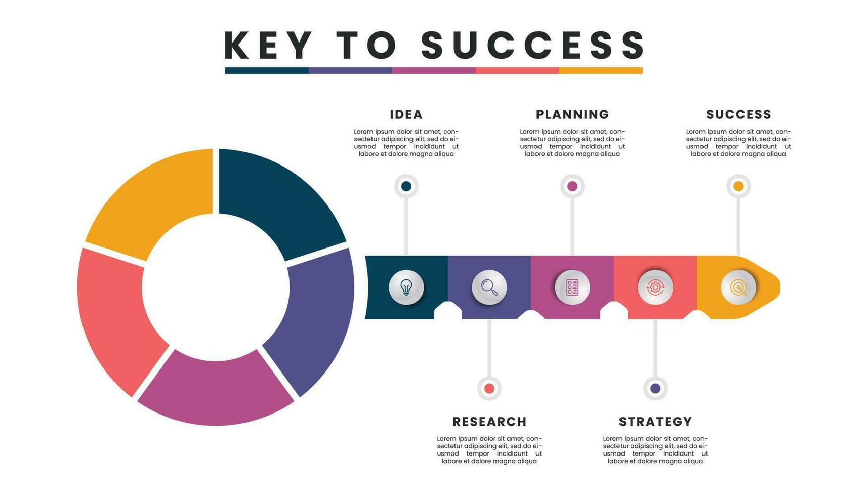 llave a éxito infografía para negocio solución presentación diapositiva modelo. vector