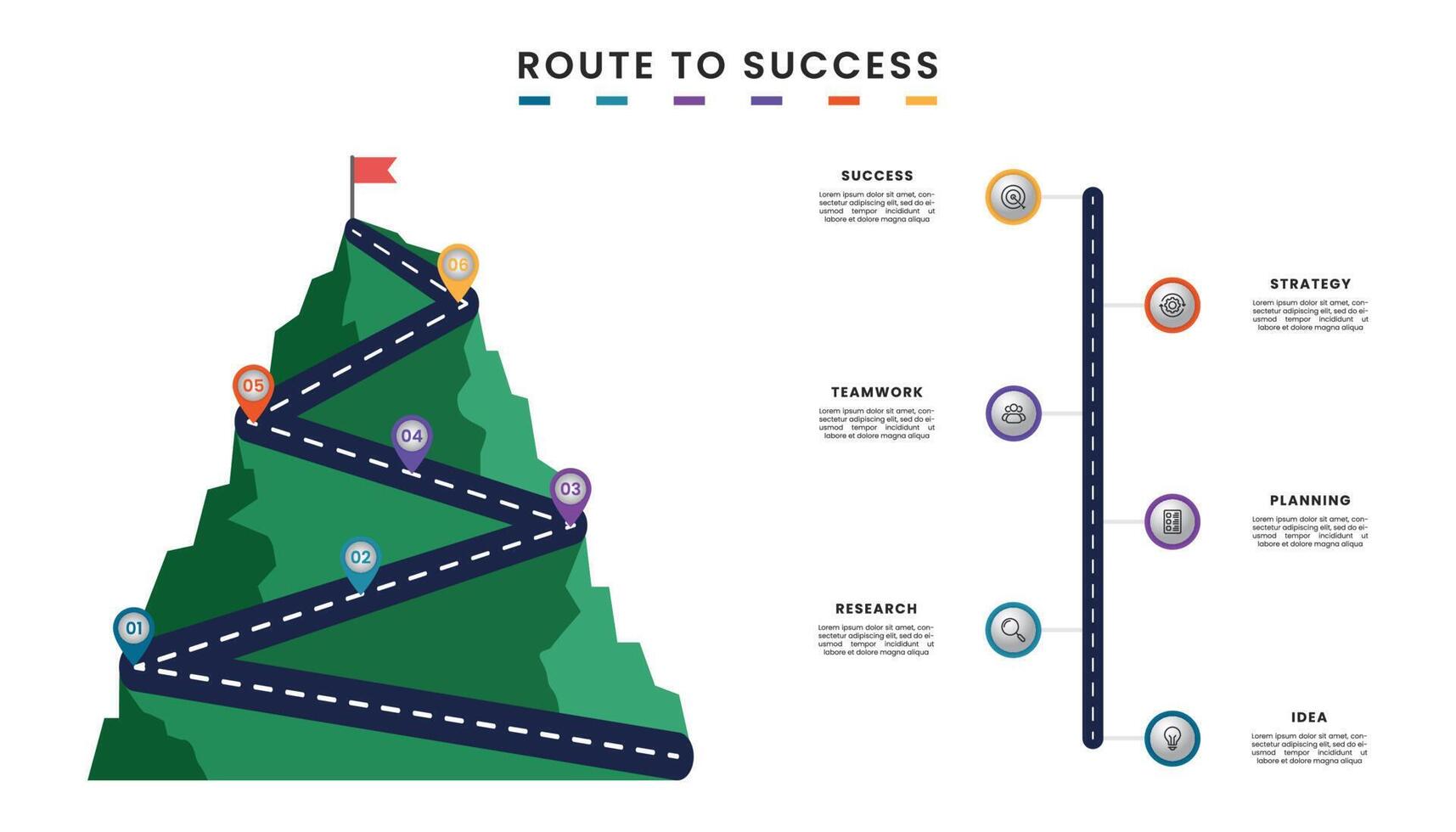 cronograma montaña negocio infografía modelo. ruta a éxito. vector