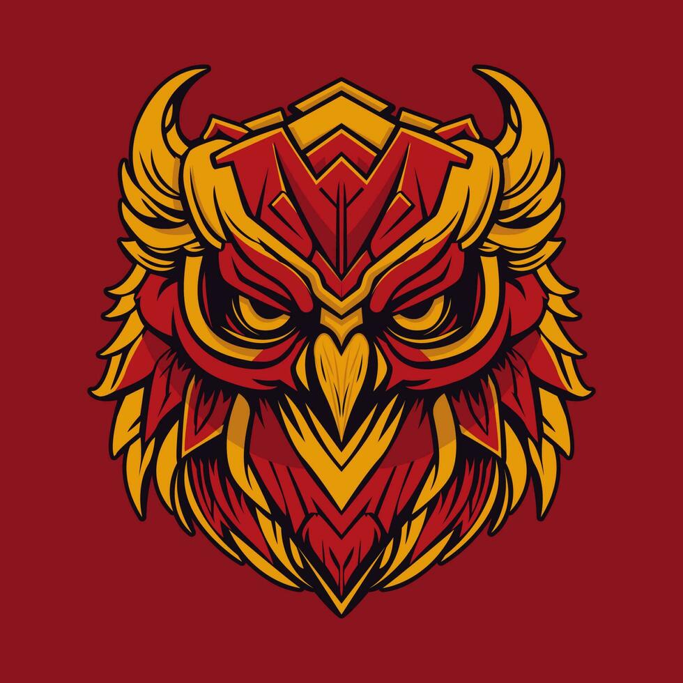 Owl Head Mascot Logo Gaming and Sports Red and Yellow Devil Style vector