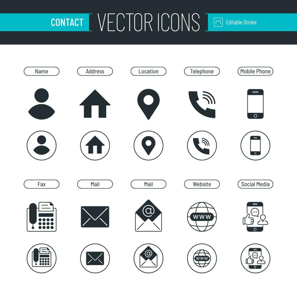 contacto plano icono conjunto para negocio tarjeta vector
