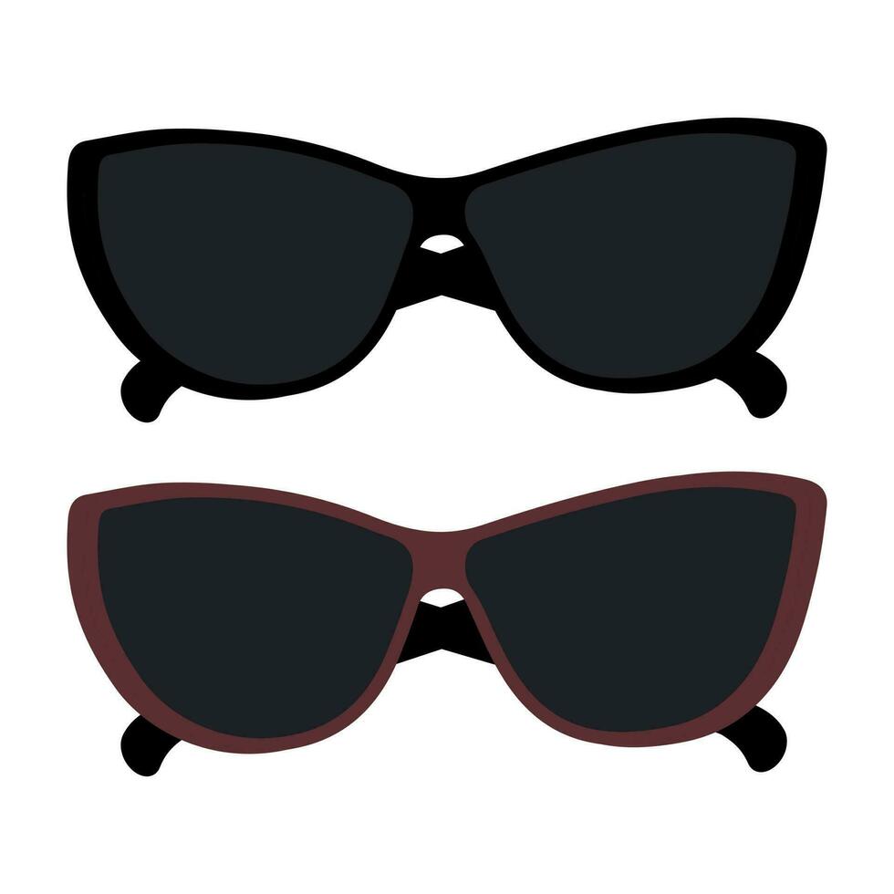 conjunto de 2 estilizado Gafas de sol con oscuro lentes en negro y marrón marco. Hora de verano. Gafas de sol día. vector