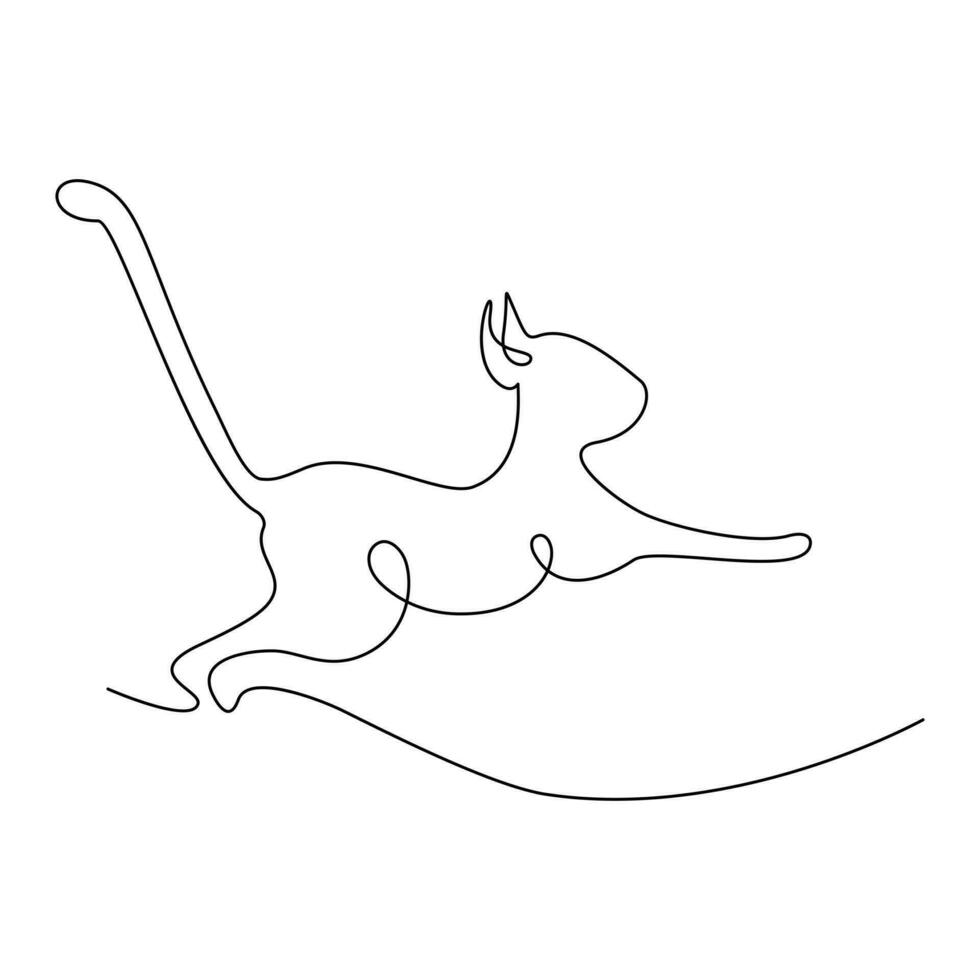 resumen imagen de saltando gato dibujo en uno continuo línea. contento gato día. pegatina. icono. aislar vector