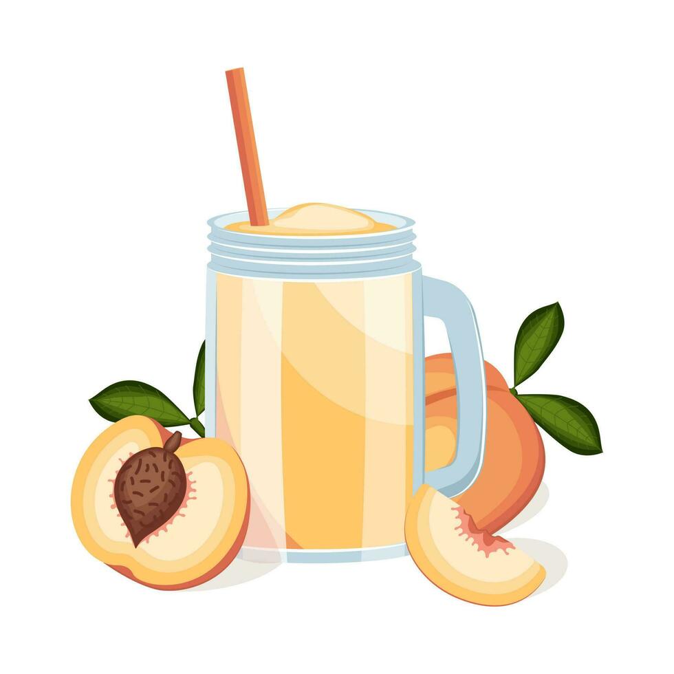 vaso de duraznos Fruta jugo aislado en blanco antecedentes. vector ilustración