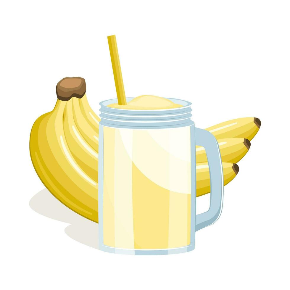 Glass of banana fruit juice isolated on white background. Vector illustration