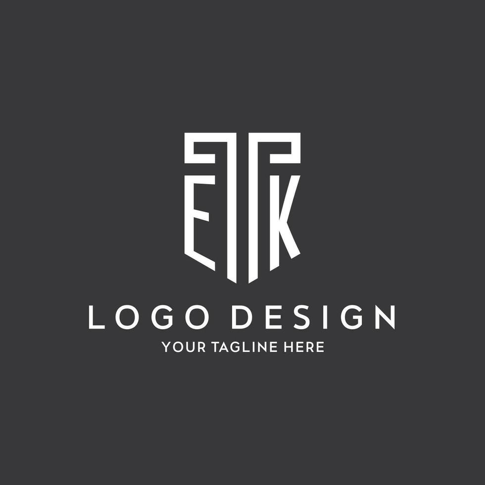 EK monogram initial name with shield shape icon design vector