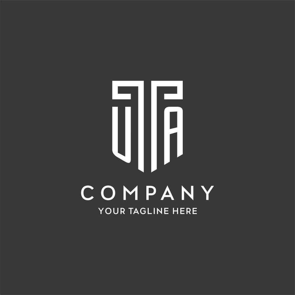 UA monogram initial name with shield shape icon design vector