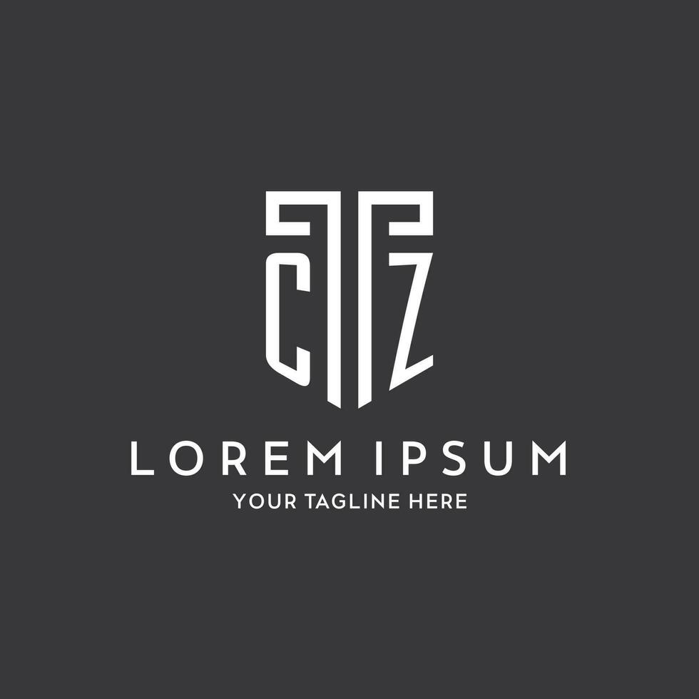 CZ monogram initial name with shield shape icon design vector