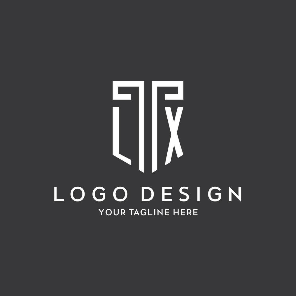 LX monogram initial name with shield shape icon design vector