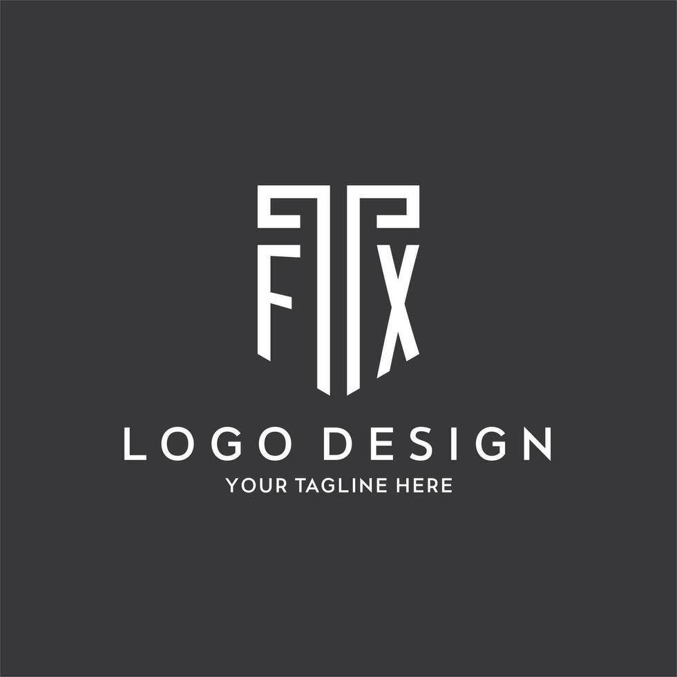 FX monogram initial name with shield shape icon design vector