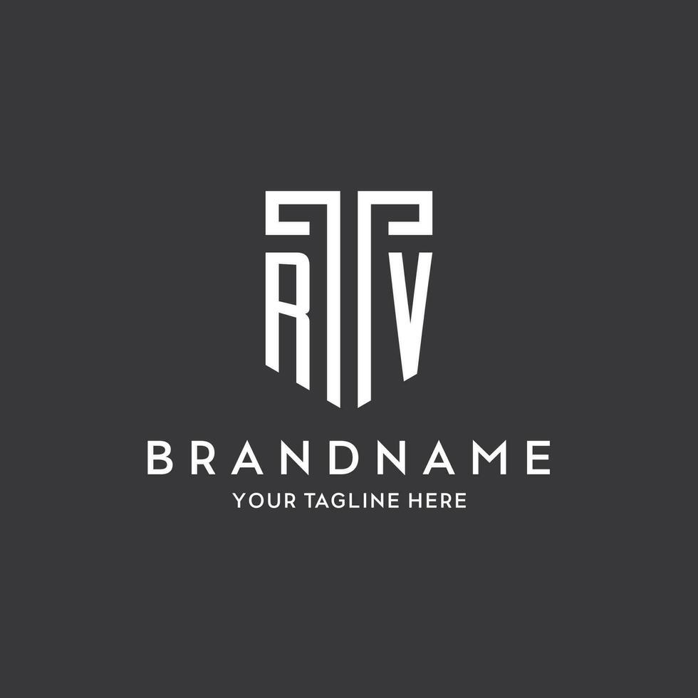 RV monogram initial name with shield shape icon design vector